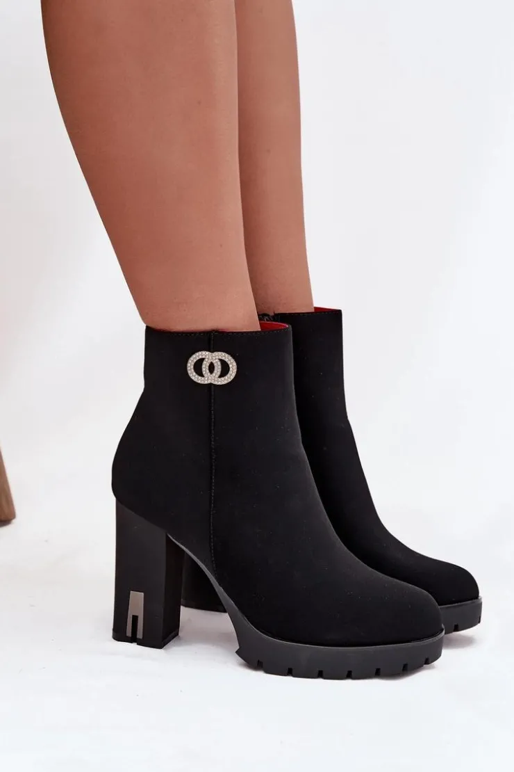 Boto Botki Ocieplane|Botki Na Słupku*Ocieplane Botki Damskie Na Słupku Z Ozdobnym Detalem Czarne Vessara