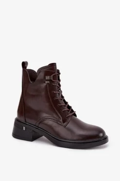 Buty damskie Vinceza Botki Ocieplane|Botki Sznurowane*Ocieplane Botki Damskie Na Klocku Vinceza 58602 Czekoladowe