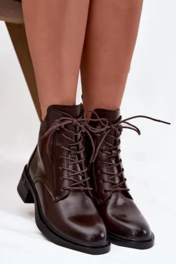 Buty damskie Vinceza Botki Ocieplane|Botki Sznurowane*Ocieplane Botki Damskie Na Klocku Vinceza 58602 Czekoladowe