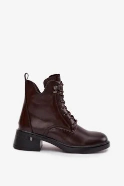 Buty damskie Vinceza Botki Ocieplane|Botki Sznurowane*Ocieplane Botki Damskie Na Klocku Vinceza 58602 Czekoladowe