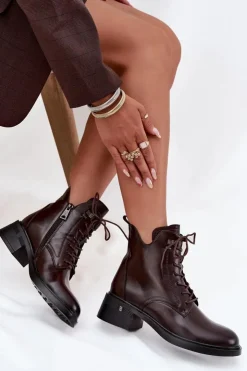 Buty damskie Vinceza Botki Ocieplane|Botki Sznurowane*Ocieplane Botki Damskie Na Klocku Vinceza 58602 Czekoladowe