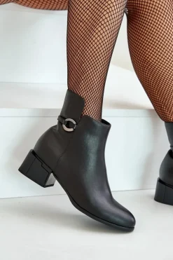 Buty damskie Vinceza Botki Ocieplane|Botki Skórzane*Ocieplane Botki Damskie Na Obcasie Zapinane Na Zamek Czarne Vinceza 66724