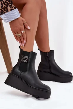 Damskie Buty damskie Vinceza Ocieplane Botki Damskie Na Koturnie Z Ozdobnym Detalem Vinceza 58551 Czarne