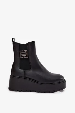 Damskie Buty damskie Vinceza Ocieplane Botki Damskie Na Koturnie Z Ozdobnym Detalem Vinceza 58551 Czarne