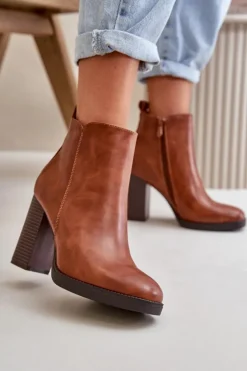 Boto Czarne Botki|Brązowe I Beżowe Botki*Ocieplane Botki Damskie Na Słupku Eko Skórzane Brązowe Teresine