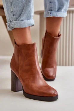 Boto Czarne Botki|Brązowe I Beżowe Botki*Ocieplane Botki Damskie Na Słupku Eko Skórzane Brązowe Teresine