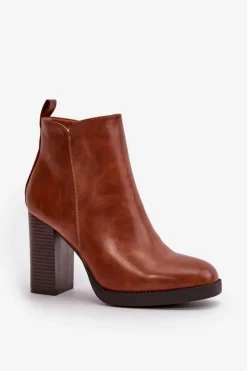 Boto Czarne Botki|Brązowe I Beżowe Botki*Ocieplane Botki Damskie Na Słupku Eko Skórzane Brązowe Teresine