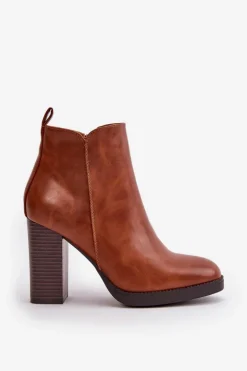 Boto Czarne Botki|Brązowe I Beżowe Botki*Ocieplane Botki Damskie Na Słupku Eko Skórzane Brązowe Teresine