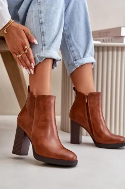 Boto Czarne Botki|Brązowe I Beżowe Botki*Ocieplane Botki Damskie Na Słupku Eko Skórzane Brązowe Teresine