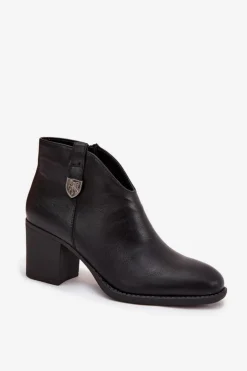 Damskie Boto Ocieplane Botki Damskie Na Słupku Z Eko Skóry Czarne Talienne