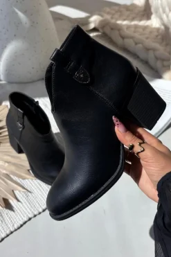 Damskie Boto Ocieplane Botki Damskie Na Słupku Z Eko Skóry Czarne Talienne