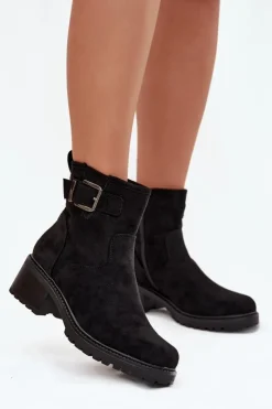 Boto Botki Ocieplane|Brązowe I Beżowe Botki*Ocieplane Botki Damskie Na Niskim Obcasie Klocku Z Klamrą Czarne Helvina