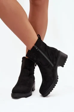 Boto Botki Ocieplane|Brązowe I Beżowe Botki*Ocieplane Botki Damskie Na Niskim Obcasie Klocku Z Klamrą Czarne Helvina