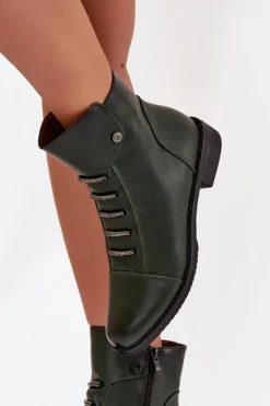 Boto Botki Ocieplane|Czarne Botki*Ocieplane Botki Damskie Na Płaskim Obcasie Zielone Labise Zielony