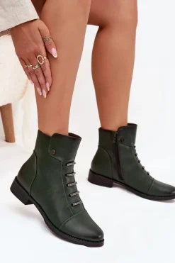 Boto Botki Ocieplane|Czarne Botki*Ocieplane Botki Damskie Na Płaskim Obcasie Zielone Labise Zielony