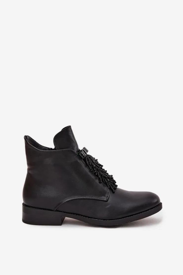 Hot Damskie buty S.Barski Ocieplane Botki Damskie Na Płaskim Obcasie S.Barski HY42-713 Czarne