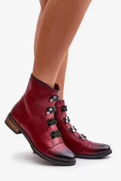 Outlet Boto Ocieplane Botki Damskie Na Zamek Bordowe Evalith