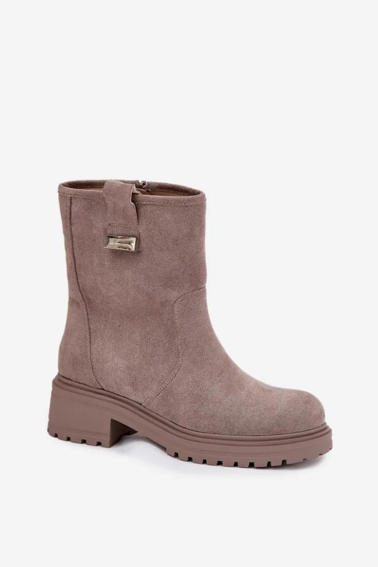 Clearance Boto Ocieplane Botki Damskie Na Niskim Obcasie Szare Mirellea