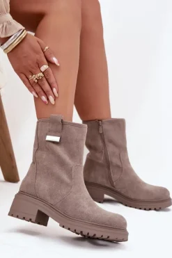 Clearance Boto Ocieplane Botki Damskie Na Niskim Obcasie Szare Mirellea