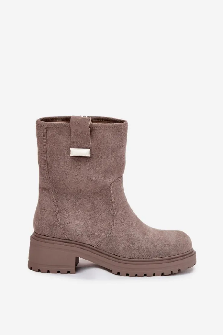 Clearance Boto Ocieplane Botki Damskie Na Niskim Obcasie Szare Mirellea