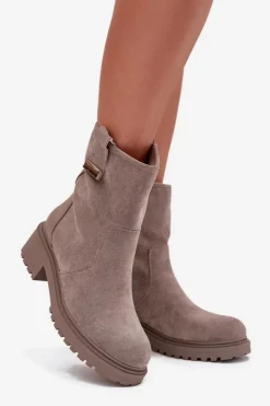 Clearance Boto Ocieplane Botki Damskie Na Niskim Obcasie Szare Mirellea