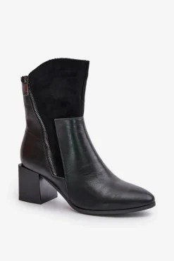 Boto Botki Ocieplane|Czarne Botki*Ocieplane Botki Damskie Na Obcasie Słupku Czarne Relabina Czarny