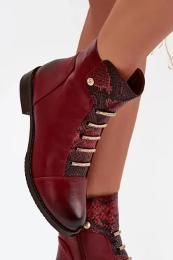 Damskie Boto Ocieplane Botki Damskie Na Płaskim Obcasie Zwierzęcy Wzór Bordowe Labise