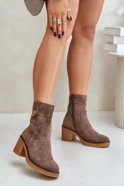 Damskie Boto Ocieplane Botki Damskie Na Obcasie Słupku Brązowe Vailia