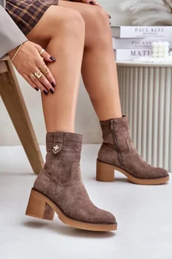 Damskie Boto Ocieplane Botki Damskie Na Obcasie Słupku Brązowe Vailia