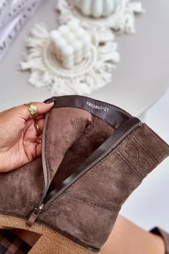 Damskie Boto Ocieplane Botki Damskie Na Obcasie Słupku Brązowe Vailia