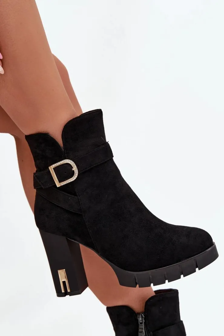 Damskie Boto Ocieplane Botki Damskie Na Słupku Z Klamrą Czarne Nolivira