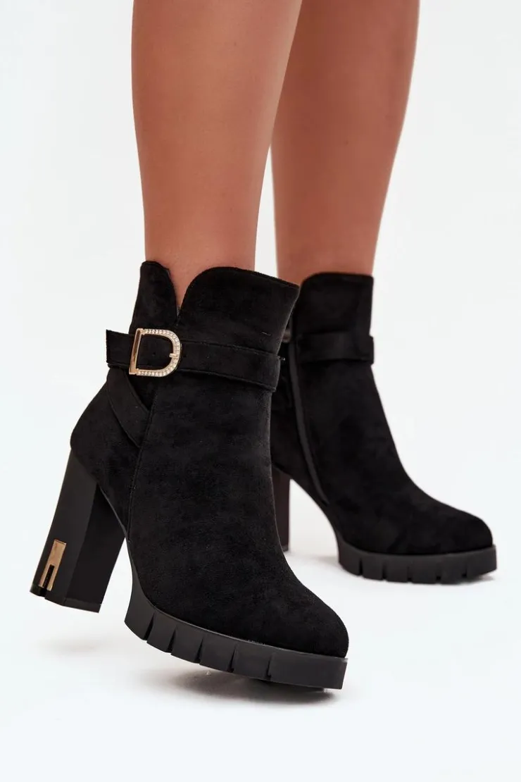 Damskie Boto Ocieplane Botki Damskie Na Słupku Z Klamrą Czarne Nolivira