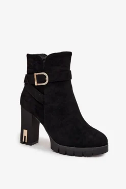 Damskie Boto Ocieplane Botki Damskie Na Słupku Z Klamrą Czarne Nolivira