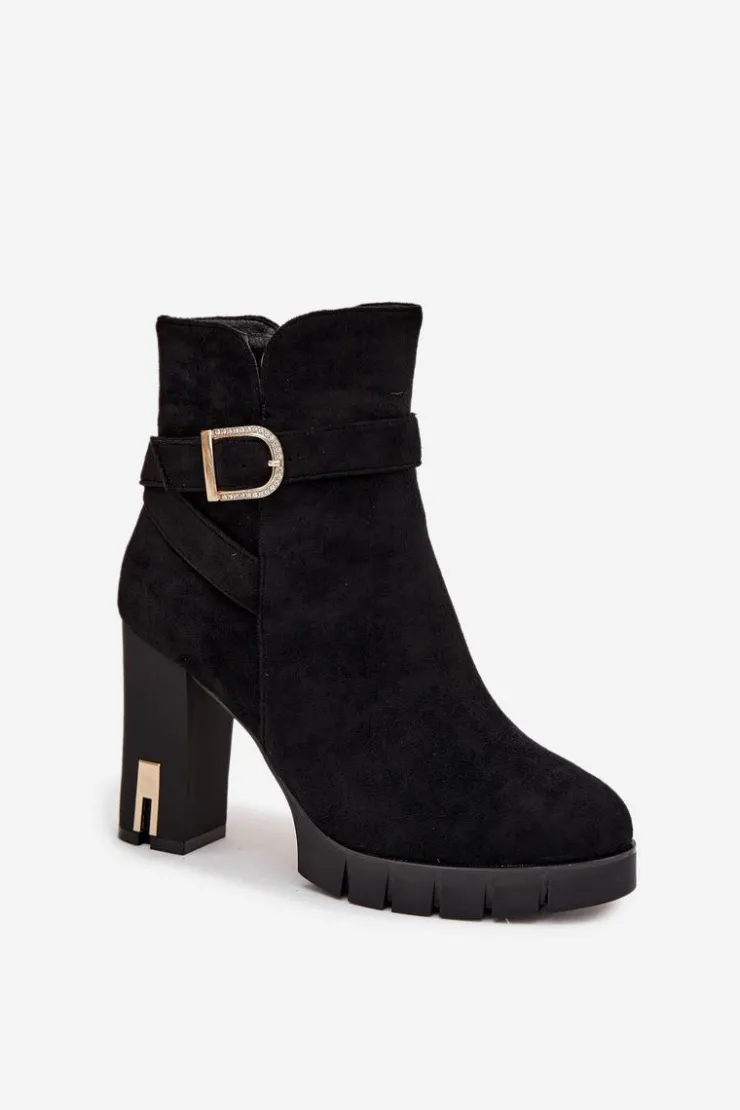 Damskie Boto Ocieplane Botki Damskie Na Słupku Z Klamrą Czarne Nolivira