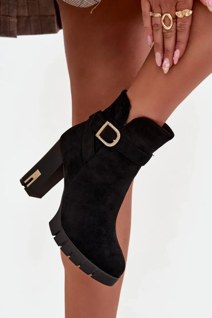 Damskie Boto Ocieplane Botki Damskie Na Słupku Z Klamrą Czarne Nolivira