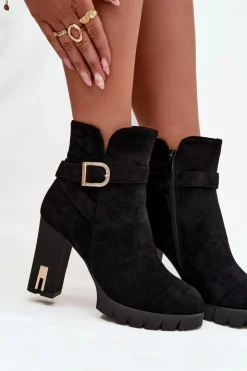 Damskie Boto Ocieplane Botki Damskie Na Słupku Z Klamrą Czarne Nolivira