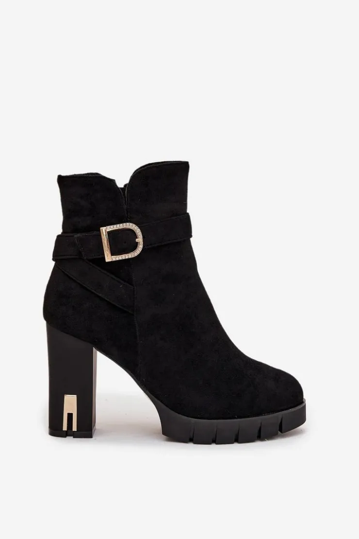 Damskie Boto Ocieplane Botki Damskie Na Słupku Z Klamrą Czarne Nolivira