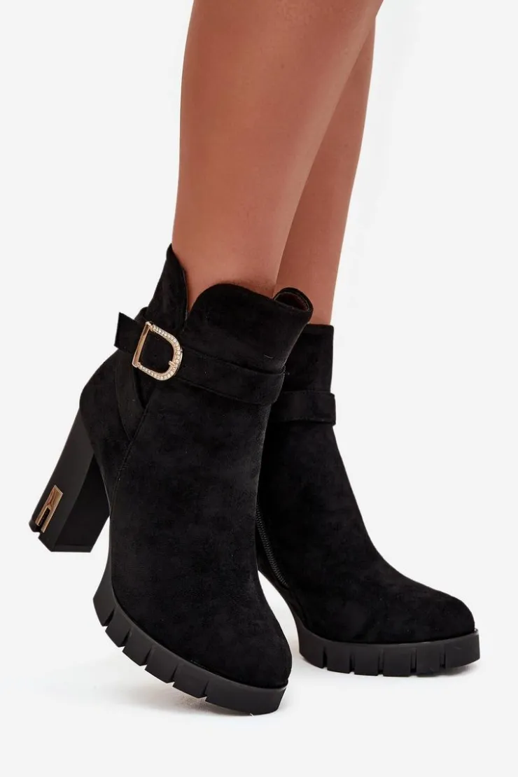 Damskie Boto Ocieplane Botki Damskie Na Słupku Z Klamrą Czarne Nolivira