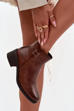 Evento Botki Ocieplane|Czarne Botki*Ocieplane Botki Damskie Na Klocku Brązowe Delmira Brązowy