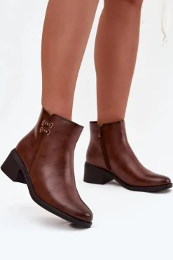 Evento Botki Ocieplane|Czarne Botki*Ocieplane Botki Damskie Na Klocku Brązowe Delmira Brązowy