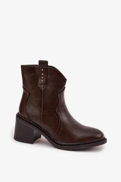 Outlet Boto Ocieplane Botki Damskie Na Obcasie Czekoladowe Brilynn Brązowy