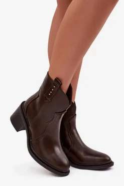 Outlet Boto Ocieplane Botki Damskie Na Obcasie Czekoladowe Brilynn Brązowy