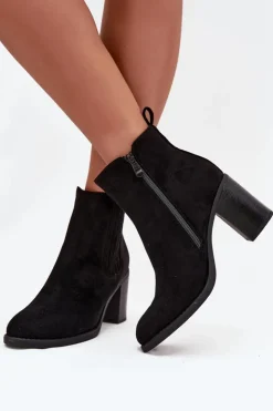 Boto Botki Ocieplane|Botki Na Słupku*Ocieplane Botki Damskie Na Słupkowym Obcasie Czarne Brevina