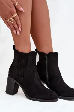 Boto Botki Ocieplane|Botki Na Słupku*Ocieplane Botki Damskie Na Słupkowym Obcasie Czarne Brevina