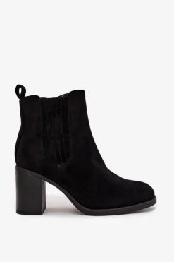 Boto Botki Ocieplane|Botki Na Słupku*Ocieplane Botki Damskie Na Słupkowym Obcasie Czarne Brevina