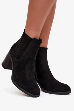 Boto Botki Ocieplane|Botki Na Słupku*Ocieplane Botki Damskie Na Słupkowym Obcasie Czarne Brevina