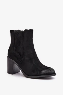 Clearance Boto Ocieplane Botki Damskie Na Słupku Eko Zamszowe Czarne Gudra