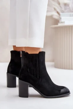 Clearance Boto Ocieplane Botki Damskie Na Słupku Eko Zamszowe Czarne Gudra