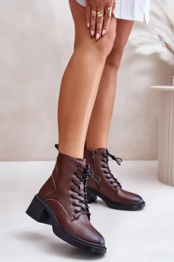 Damskie Buty damskie Vinceza Ocieplane Botki Damskie Na Niskim Obcasie Ze Skóry naturalnej Vinceza 66722 Brązowe