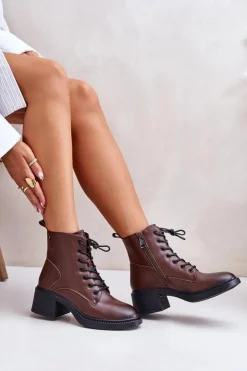 Damskie Buty damskie Vinceza Ocieplane Botki Damskie Na Niskim Obcasie Ze Skóry naturalnej Vinceza 66722 Brązowe